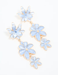 Gold Blue Triple Flower Drop Earrings - link has visual effect only