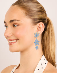 Gold Blue Triple Flower Drop Earrings - link has visual effect only
