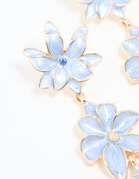 Gold Blue Triple Flower Drop Earrings - link has visual effect only