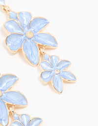 Gold Blue Triple Flower Drop Earrings - link has visual effect only