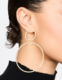 Antique Gold Large Circle Link Drop Earrings - link has visual effect only