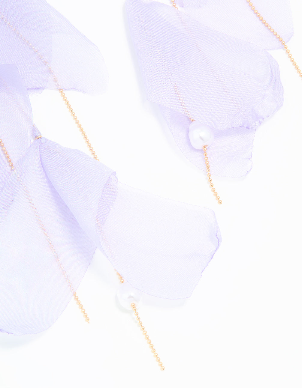 Gold Purple Fabric Petal Drop Earrings