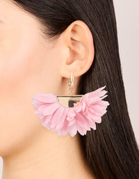 Gold Pink Fabric Large Petal Huggie Earrings - link has visual effect only