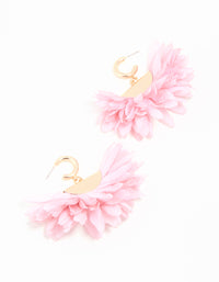 Gold Pink Fabric Large Petal Huggie Earrings - link has visual effect only