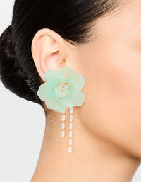 Gold Blue Flower Chain Drop Earrings - link has visual effect only