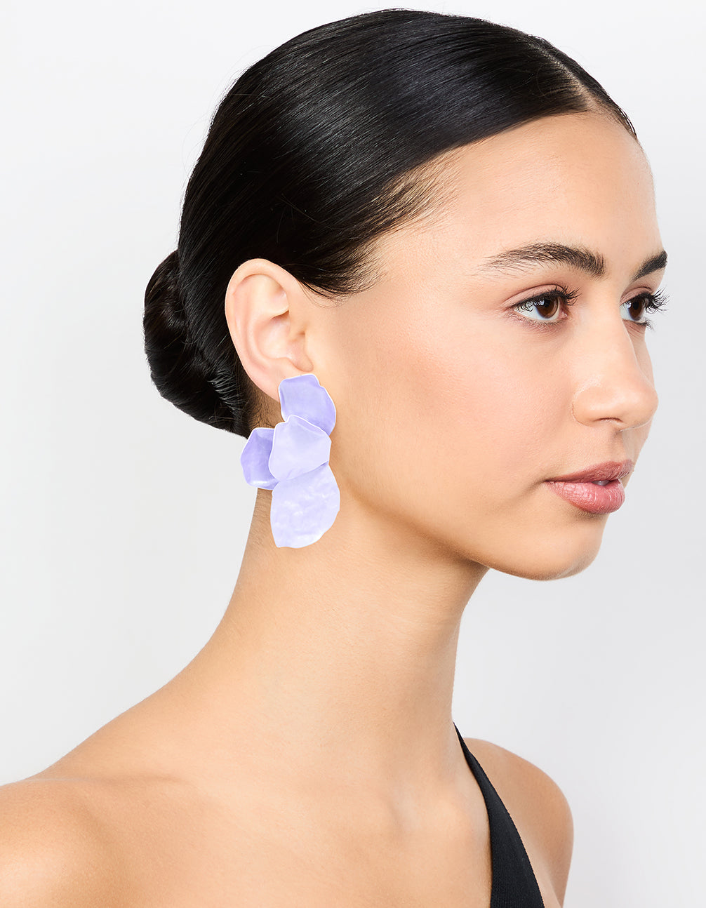 Gold Purple Coated Metal Flower Petal Drop Earrings