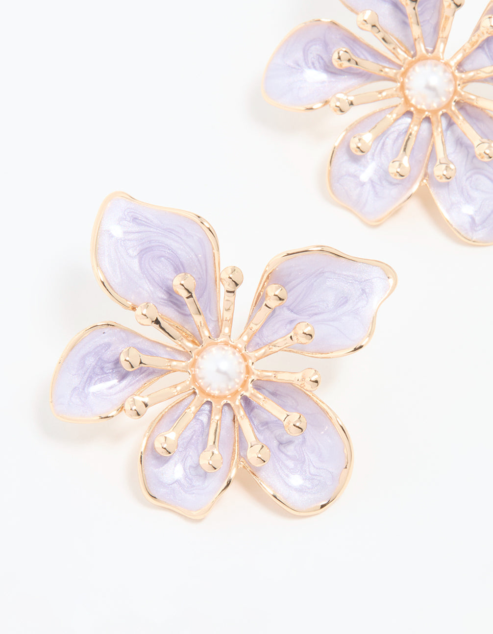 Gold Purple Misshaped Flower Stud Earrings