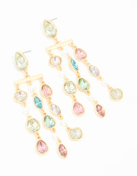 Gold Multicoloured Diamante Pear Drop Earrings - link has visual effect only