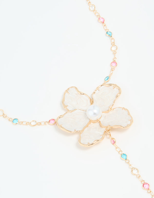 Gold Pearlised Flower Necklace