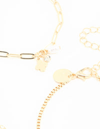 Gold Pearl Mixed Charm & Chain Bracelets 4-Pack - link has visual effect only