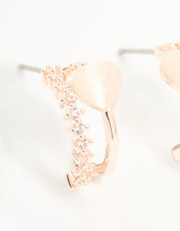 Rose Gold Plated Cubic Zirconia Double Heart Hoop Earrings - link has visual effect only