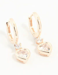 Rose Gold Plated Cubic Zirconia Heart Drop Huggie Earrings - link has visual effect only