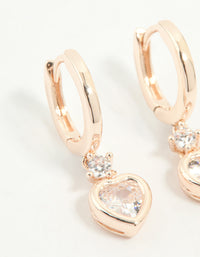 Rose Gold Plated Cubic Zirconia Heart Drop Huggie Earrings - link has visual effect only
