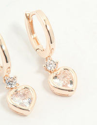 Rose Gold Plated Cubic Zirconia Heart Drop Huggie Earrings - link has visual effect only