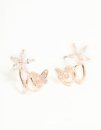 Rose Gold Plated Cubic Zirconia Flower Butterfly Ear Jacket Earrings - link has visual effect only