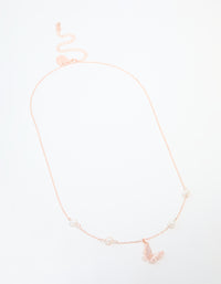 Rose Gold Plated Cubic Zirconia Pearl Butterfly Necklace - link has visual effect only