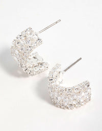 Silver Plated Cubic Zirconia Marquise Center Strap Hoop Earrings - link has visual effect only