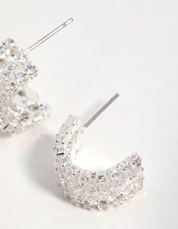 Silver Plated Cubic Zirconia Marquise Center Strap Hoop Earrings - link has visual effect only