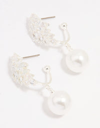 Silver Plated Cubic Zirconia Pearl Vine Hoop Earrings - link has visual effect only