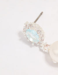 Silver Plated Blue Cubic Zirconia Freshwater Pearl Halo Drop Earrings - link has visual effect only