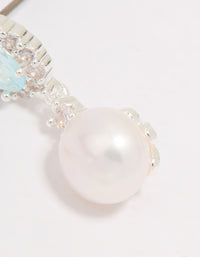 Silver Plated Blue Cubic Zirconia Freshwater Pearl Halo Drop Earrings - link has visual effect only