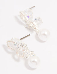 Silver Plated Cubic Zirconia Pearl Butterfly Drop Earrings - link has visual effect only