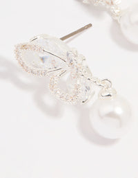 Silver Plated Cubic Zirconia Pearl Butterfly Drop Earrings - link has visual effect only