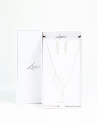 Silver Plated Cubic Zirconia Diamond Shaped Necklace & Earrings Set - link has visual effect only
