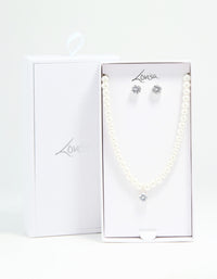 Silver Plated Pearl Cubic Zirconia Necklace & Earrings Set - link has visual effect only