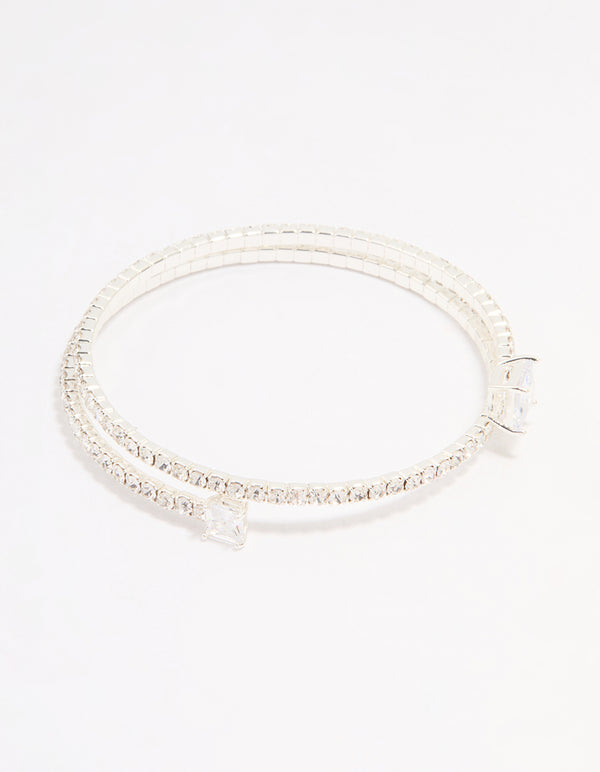 Silver Plated Cubic Zirconia Layered Bangle