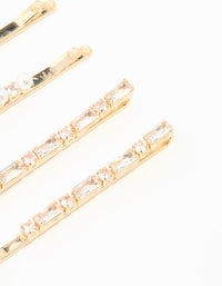 Gold Cubic Zirconia & Pearl Hair Clips 6-Pack - link has visual effect only