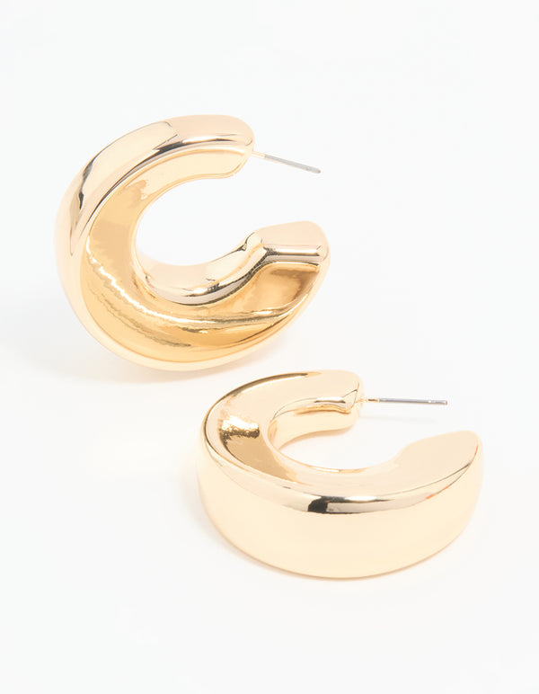 Gold Flat Side Chunky Hoop Earrings