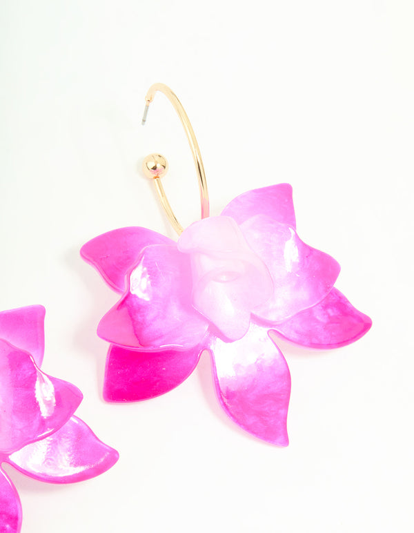 Pink Acrylic Orchid Hoop Earrings