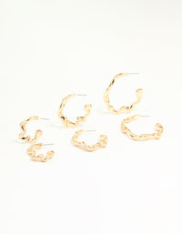 Gold Graduating Wavy Hoop Earrings 3-Pack - link has visual effect only