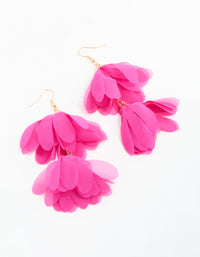 Gold Pink Fabric Layered Flower Hook Earrings - link has visual effect only