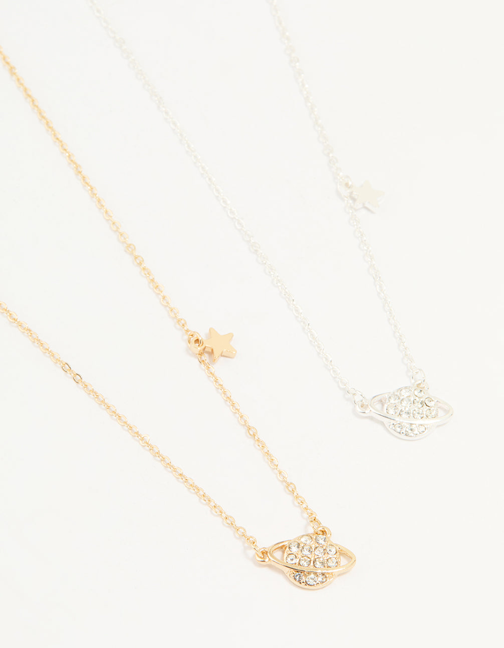 Mixed Metal Star & Planet Necklaces 2-Pack