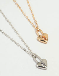 Mixed Metal Heart Locket Necklaces 2-Pack - link has visual effect only