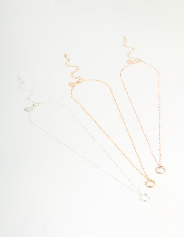 Mixed Metal Circle Pendant Necklaces 3-Pack