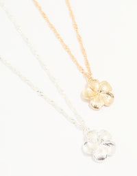Mixed Metal Frangipani Pendant Necklaces 2-Pack - link has visual effect only