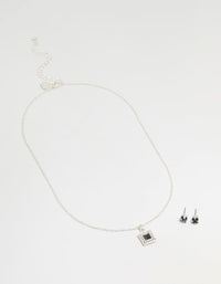 Silver Square Diamante Necklace & Earrings Set - link has visual effect only