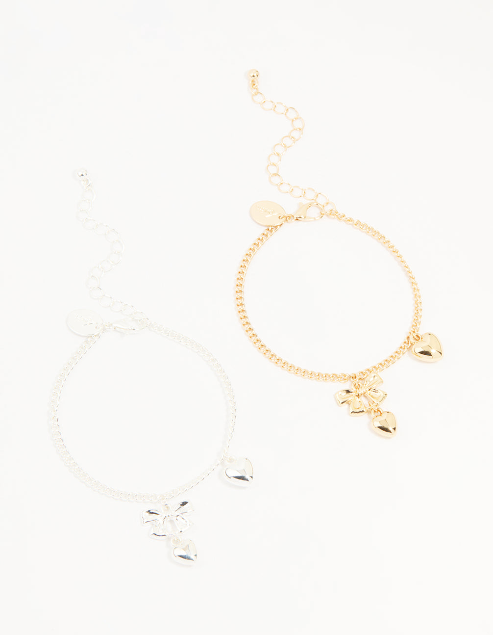 Mixed Metals Bow & Heart Bracelets 2-Pack