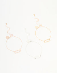 Mixed Metals Diamante Oval Centre Bracelets 3-Pack - link has visual effect only