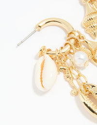 Gold Pearl & Shell Charm Drop Earrings - link has visual effect only