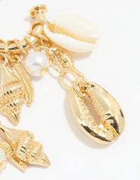Gold Pearl & Shell Charm Drop Earrings - link has visual effect only