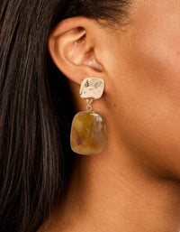 Gold Brown Double Square Drop Earrings - link has visual effect only