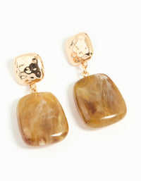 Gold Brown Double Square Drop Earrings - link has visual effect only