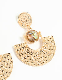 Gold Genuine Shell Textured Circle Swing Earrings - link has visual effect only