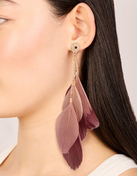 Gold Burgundy & Pink Feather Drop Earrings - link has visual effect only