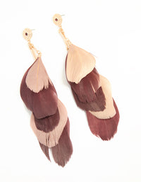 Gold Burgundy & Pink Feather Drop Earrings - link has visual effect only