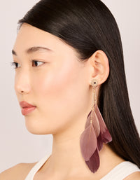 Gold Burgundy & Pink Feather Drop Earrings - link has visual effect only